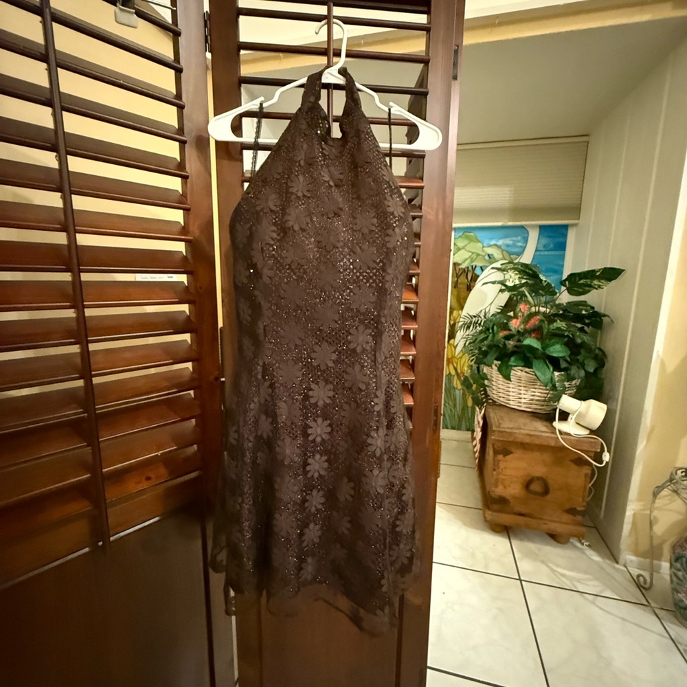 LIMITED TIME:  3 FOR $30. Brown Lace Dress by Donna